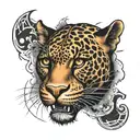 fierce black panter face split in 2 with a portion showing pain caused by trigeminal neuralgia tattoo design idea