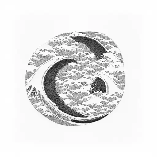 half-moon wave frame  hokusai  and angry black Dragon  tattoo tattoo design idea