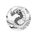half-moon wave frame  hokusai  and angry black Dragon  tattoo tattoo design idea