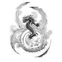 half-moon wave frame  hokusai  and angry black Dragon  tattoo tattoo design idea