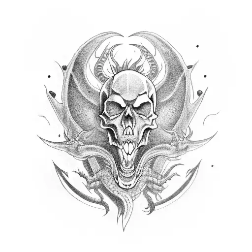 Dragon, skull, demon,  tattoo design idea