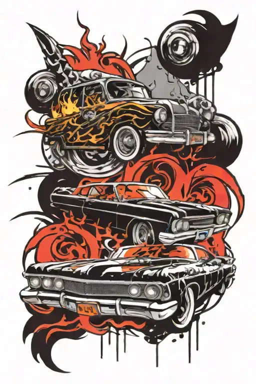 bilardo ball flame and lowrider car   tattoo design idea
