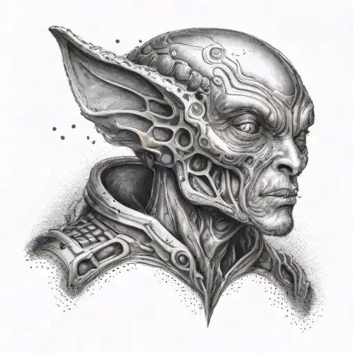 Create a dotwork portrait of Ivan from Alien Stage with a cosmic background tattoo design idea