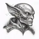 Create a dotwork portrait of Ivan from Alien Stage with a cosmic background tattoo design idea