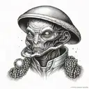 Create a dotwork portrait of Ivan from Alien Stage with a cosmic background tattoo design idea
