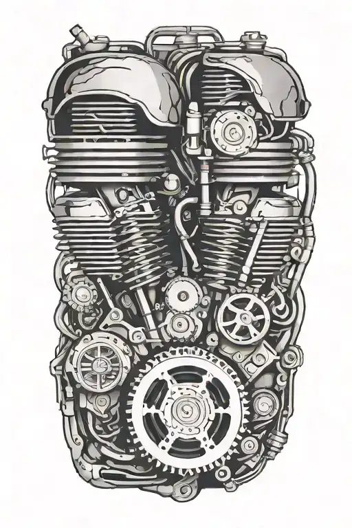 An intricate design of a motorbike engine intertwined with musical notes tattoo design idea