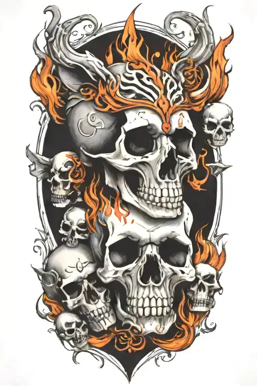 Animal and skulls and fire tattoo design idea