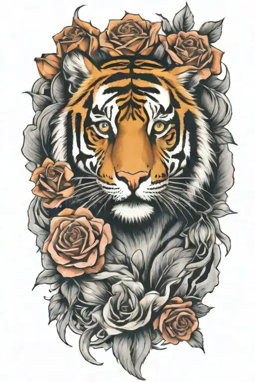 tigers and roses tattoo design idea