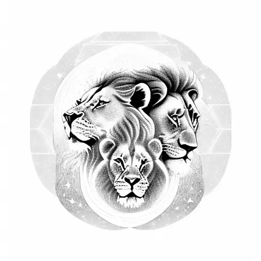 A lion and a water bearer symbolizing Leo and Aquarius, surrounded by small stars and the names Luca and Laura in one of the stars tattoo design idea