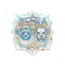 Leo and Aquarius, surrounded by small stars and the names Luca and Laura in one of the stars tattoo design idea