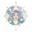 Leo and Aquarius, surrounded by small stars and the names Luca and Laura in one of the stars tattoo design idea