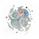 Leo and Aquarius, surrounded by small stars and the names Luca and Laura in one of the stars tattoo design idea