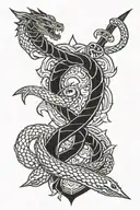 dagger with dragon and snake tattoo design idea