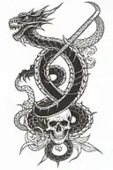 dagger with dragon and snake tattoo design idea