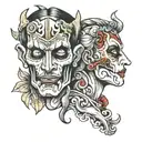 comedy, tragedy, fiction tattoo design idea