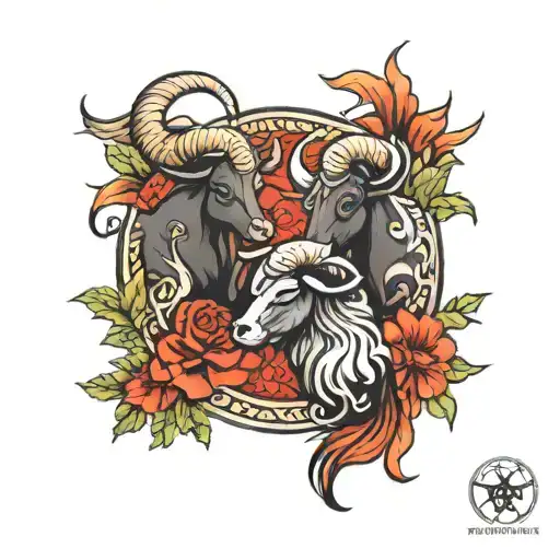 half Taurus half aries zodiac sign intertwined tattoo design idea
