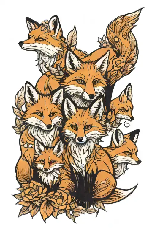 fox family tattoo design idea