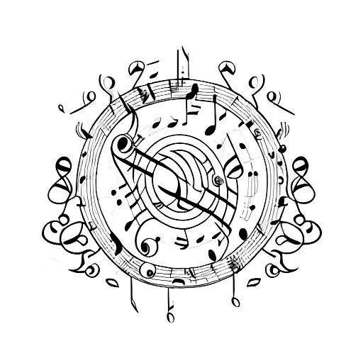 A video game controller entwined with musical notes and surrounded by nature elements tattoo design idea
