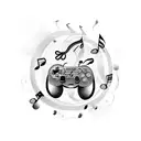 A video game controller entwined with musical notes and surrounded by nature elements tattoo design idea
