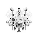 A video game controller entwined with musical notes and surrounded by nature elements tattoo design idea
