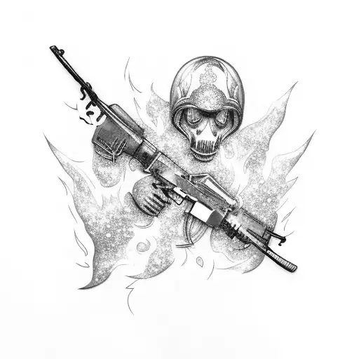 ak 47 with flames and friends  tattoo design idea