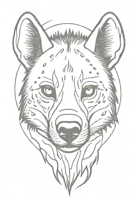 hyena head in front of sun setting tattoo design idea