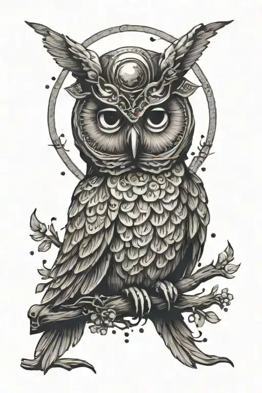 A tattoo of a wise owl with a halo, symbolizing the teacher's love for philosophy and education tattoo design idea