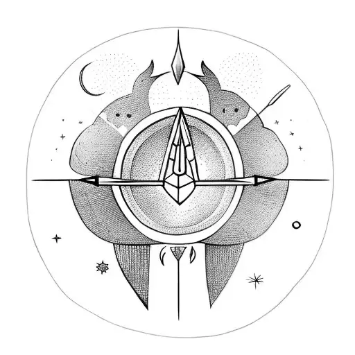 love heart with sagittarius zodiac sign arrow and human green eyes tattoo design idea