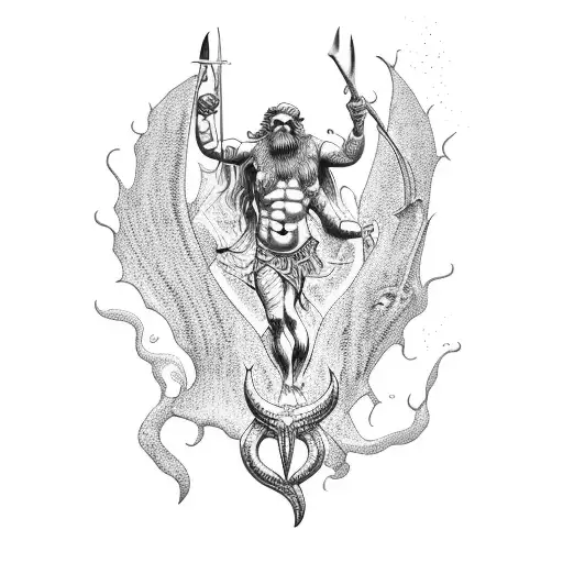Poseidon kills the mermaid tattoo design idea