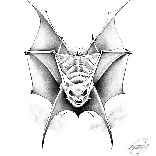 Black and Grey "Upside Down Bat" Tattoo Idea BlackInk AI