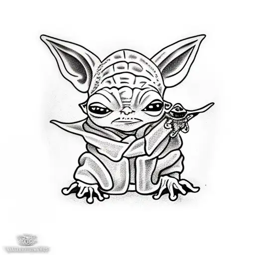 baby yoda eating a frog tattoo design idea