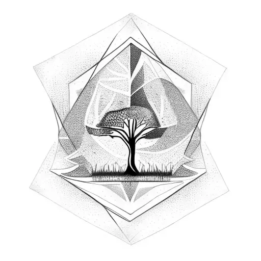 tree with memory triangles outdoors tattoo design idea