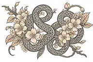 cherry blossoms snake intertwined tattoo design idea