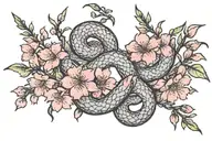 cherry blossoms snake intertwined tattoo design idea