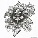 A small tattoo for a male to be positioned on the upper back or on the spine. It should consist of a fleur de lis orname tattoo design idea