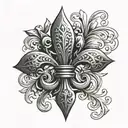 A small tattoo for a male to be positioned on the upper back or on the spine. It should consist of a fleur de lis orname tattoo design idea