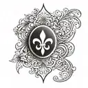 A small tattoo for a male to be positioned on the upper back or on the spine. It should consist of a fleur de lis orname tattoo design idea