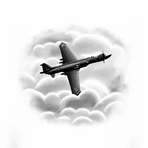 C-130 aircraft flying through clouds and sunrise tattoo design idea
