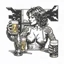 nude girl drink beer tattoo design idea