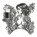 nude girl drink beer tattoo design idea