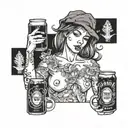 nude girl drink beer tattoo design idea