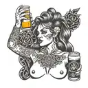 nude girl drink beer tattoo design idea
