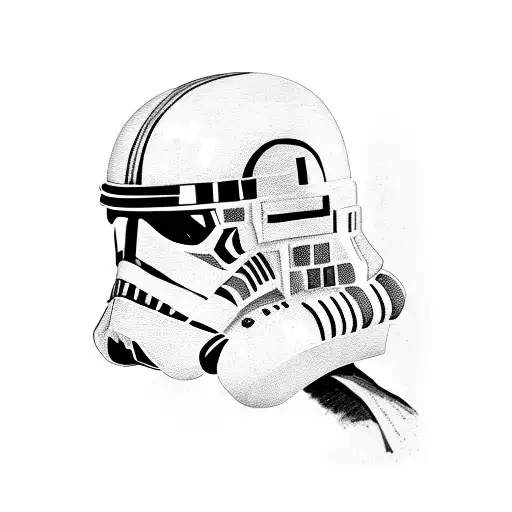 A clone trooper helmet adorned with intricate bird feathers tattoo design idea