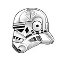 A clone trooper helmet adorned with intricate bird feathers tattoo design idea