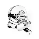 A clone trooper helmet adorned with intricate bird feathers tattoo design idea