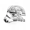 A clone trooper helmet adorned with intricate bird feathers tattoo design idea