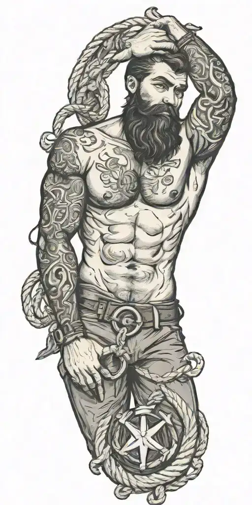sexy pinup Gay bearded masculine sailor nautical theme krackin anchor rope tattoo design idea