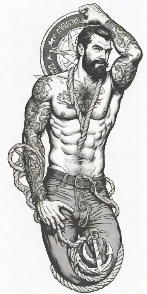 sexy pinup Gay bearded masculine sailor nautical theme krackin anchor rope tom of finland tattoo design idea