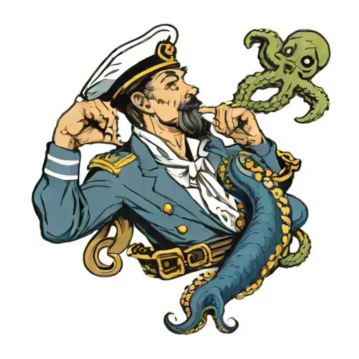 gay pinup male sailor, smoking a cigarette,  in the style of Tom of Findland with an octopus and anchor tattoo design idea
