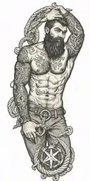 sexy pinup Gay bearded masculine sailor nautical theme krackin anchor rope tattoo design idea